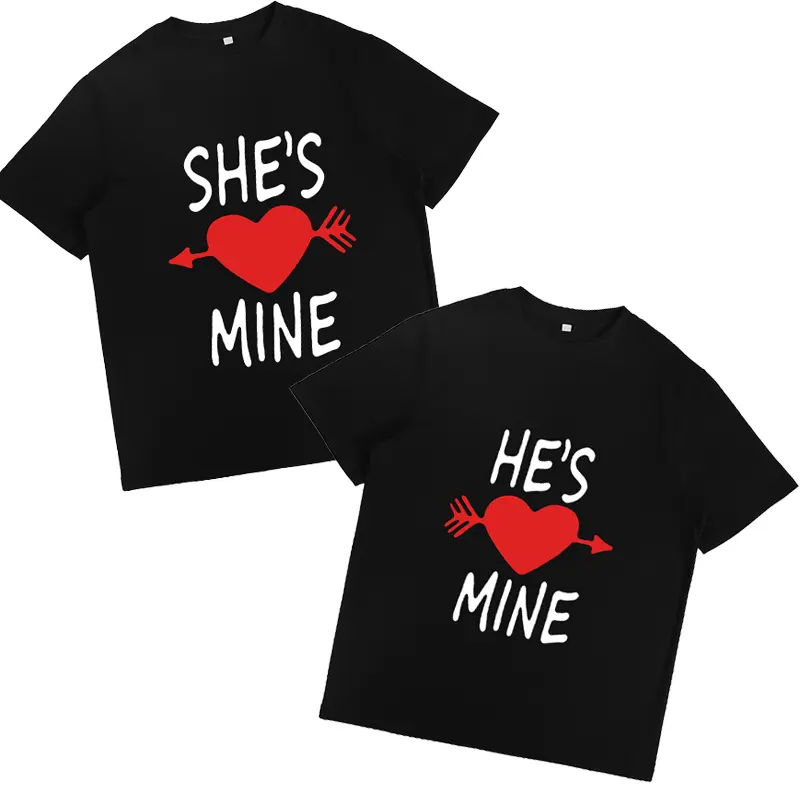 She's Mine He's Mine Graphic Tee Red Heart Arrow Couple Gift Shirt Romantic Valentine Top Casual Daily Wear For Couple