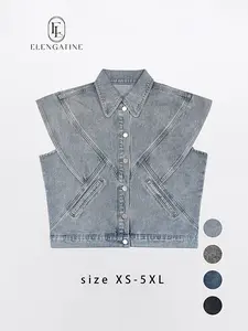 Women's Bohemian Denim Vest - Casual Solid Sleeveless Jacket with a Button Front, Slit Pockets, and Rounded Collar, Plus Size