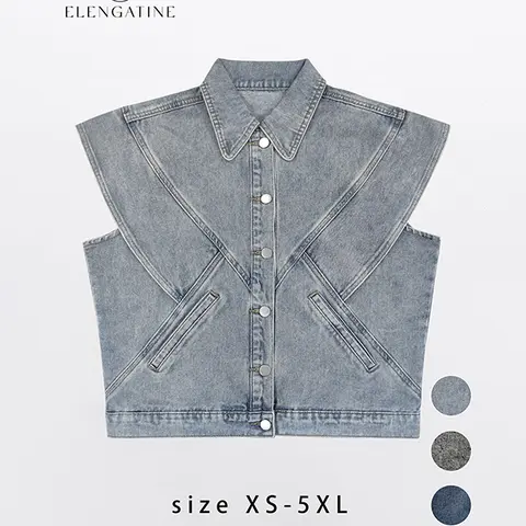Women's Plus Size Boho Denim Vest - Plus Size Women's Clothing, All Seasons, Layer-Ready Denim, Wide Shoulders, Casual Rounded Collar, Sleeveless, Button-Front Style, Slit-Pocket Ease, Bohemian Vibe, Easy Chic Layer Over Tees