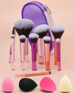 14-Piece Mini Travel Makeup Brush Set – Portable Short Cosmetic Brushes with Pouch, Full On-the-Go Makeup Essentials for Women & Girls (Colorful)
