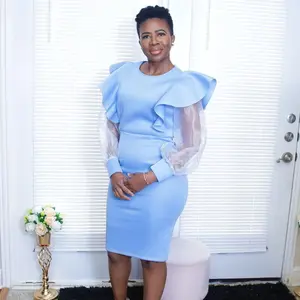 Women Blue Dress Ruffle