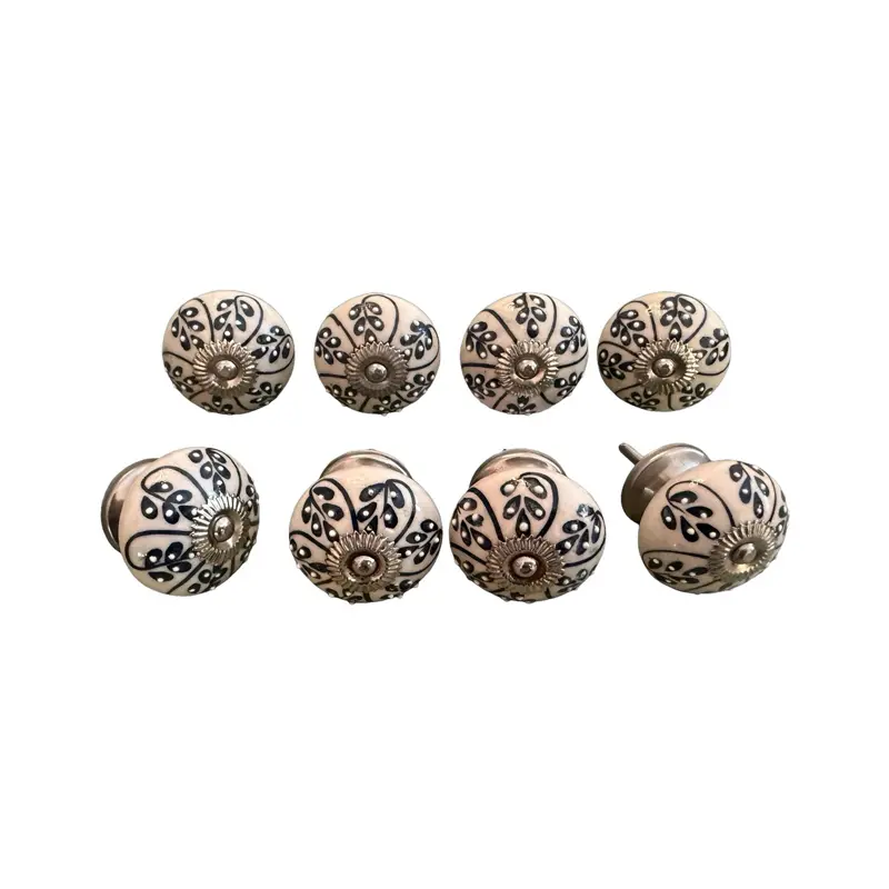 Ceramic Floral Print Knobs - 8-Piece Set with Intricate Patterns for Decorative Use
