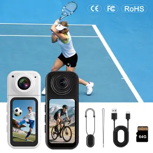 [Flycloud S] 2.7K 3 in 1 Mini Thumb Action Camera with 180° Rotatable Lens Magnetic Design 1.47 Inch HD Screen Cloud Storage Support APP View for Indoor Outdoor Sports Pets Work Study Travel Life Recording 64GB TF Included as a Gift