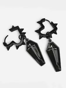 Gothic Punk Aesthetic Rivet Spike Heart Cross Coffin Pendant Earrings, Dark Vintage Unisex Party Street Style Earings for Men and Women