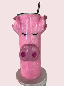 Stylish 3D Glittered Stainless Steel Pig Beverage Drinkware Tumbler with closable lid and straw custom Bottle Water Bottles Flasks Insulation