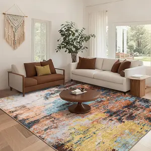 Machine Washable Area Rugs 6x9 Modern Abstract Floor Cover, Colorful Contemporary Floor Cover, Foldable Low Pile Throw Rug for Bedroom, Living Room, Office