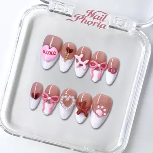 NailPhoria FLIRTY POP - Valentine Handmade Press-On Nails | Reusable, Salon-Quality, Long-Lasting, Glossy Design