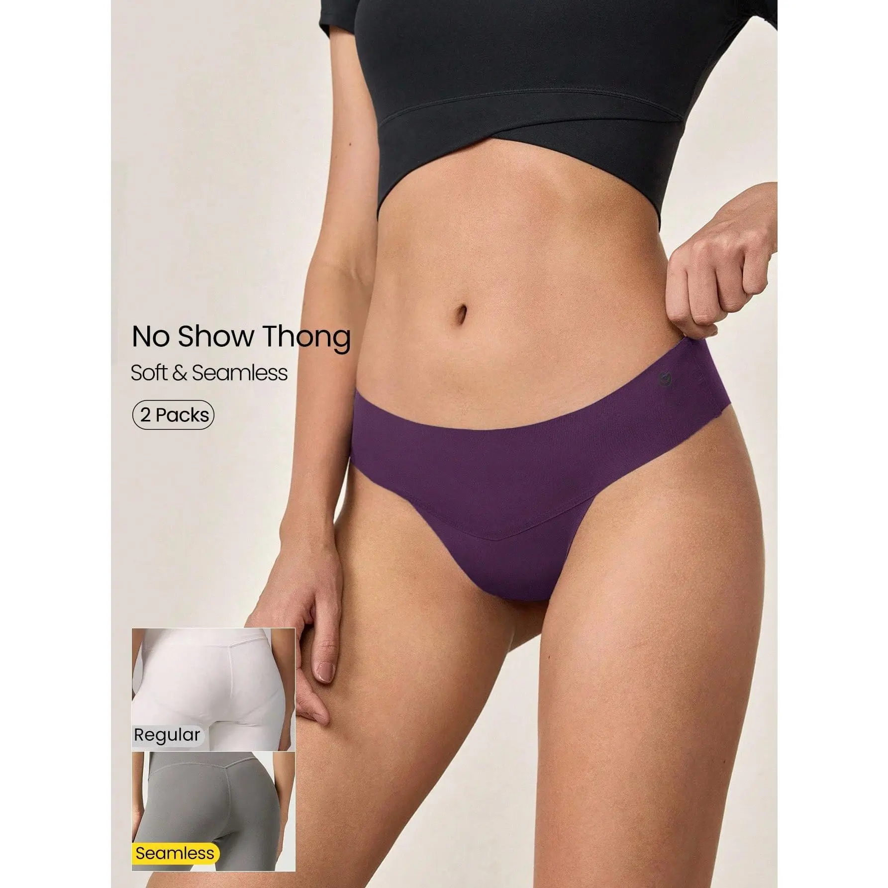 GLOWMODE 2 Pack Lightweight Breathable Sweat-Wicking Low-Waist Seamless No-Show Thong Underwear Daily Workout