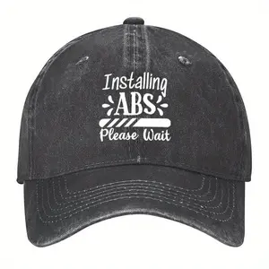 Installing Abs Please Wait Vintage Washed Baseball Cap - 100% Polyester Lightweight Workout Hat with Adjustable Snapback Closure, Humorous Gym & Casual Hat for Men & Women