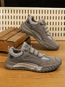 Men's All-Gray All-Terrain Non-Slip Workwear Casual Shoes, Walking Shoes, Outdoor Techwear Style, Rugged Non-Slip Sole + Workwear Version + Purple Line Decor, Stable Traction & Strong Outdoor Adaptability , Ideal for Hiking & Daily Commuting Scenes