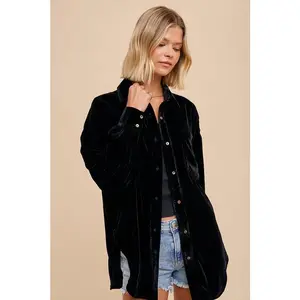 Velvet Long Sleeve Button Down Oversized Jacket