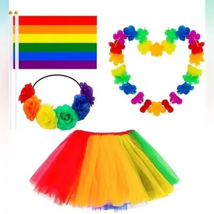 5 PCS Pride Accessories, Layered Rainbow Tulle Tutu Skirt Pride Leis Flower size 8/10