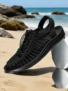 Men's Woven Sandals Strapy Sandal Wide Width Breathable Woven Bungee Cord Closed Toe Athletic Sandals Lightweight Non-Slip Cushioned Beach Water Shoes for Summer Hiking, Vacation & Big Size 11-14