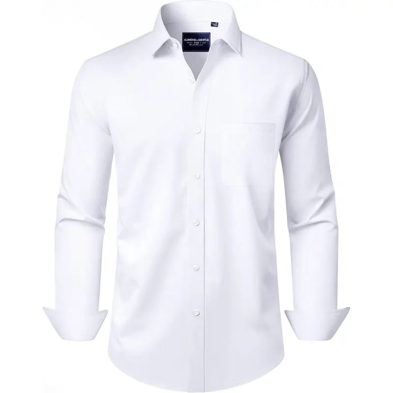 Men's Dress Shirts Long Sleeve Wrinkle-Free Stretch Shirts Solid Formal Button Down Shirt with Pocket