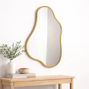 Modern Irregular Wall Cloud Mirror Asymmetrical Cloud Wavy Design Decorative Unique Mirror for Living Room Bedroom Bathroom or Entryway