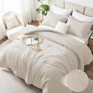 Queen Comforter Set 3 Pieces, Heathered Beige Luxury Comforters Queen Size Bedding Set, Breathable Lightweight Down Alternative Comforter with 2 Pillow Shams, All Bed Set Gift for Home