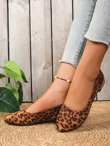 Women's Soft Square Toe Comfortable Slip-On Flats, Leopard Print Low-Heeled Shoes for Daily Wear, Stylish Casual Footwear