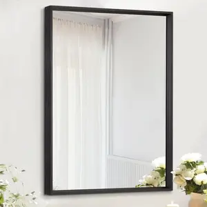 AAZZKANG Mirrors for Wall Rectangular Metal Framed Mirror Modern Decorative for Entryway Bedroom Living Room Bathroom Vertically or Horizontally Hanging Bl