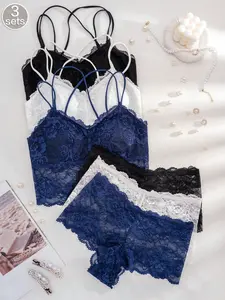 Women's Lace Elegant Comfort Underwear Set, 3-Pack Solid Color Lingerie, Soft and Breathable, Perfect for Daily Wear, Ladies' Intimate Apparel