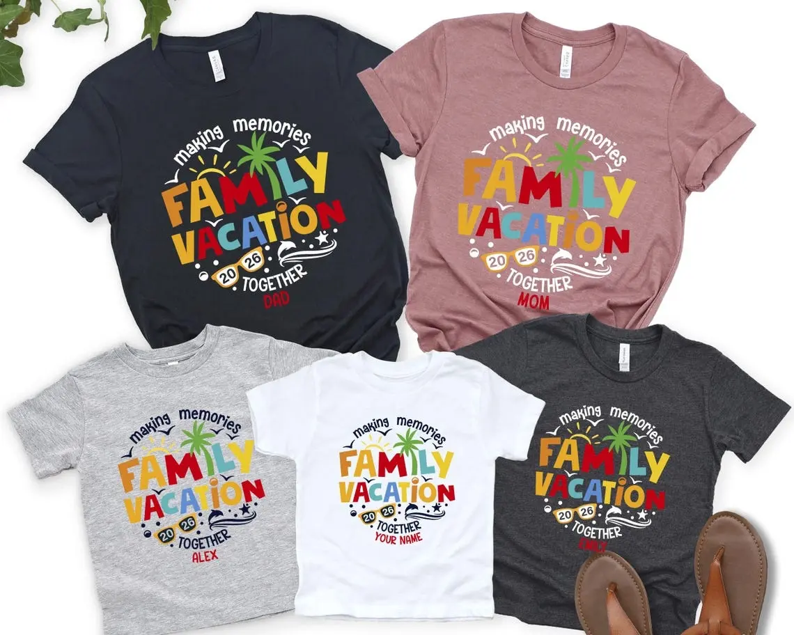 Personalized Family Vacation T-Shirt, Casual Short Sleeve Matching Group Top in Smooth Cotton Fabric, Shortsleeve, Graphic, Tee, Basic, 3Xl, Cold Wash, Retro, True-To-Size