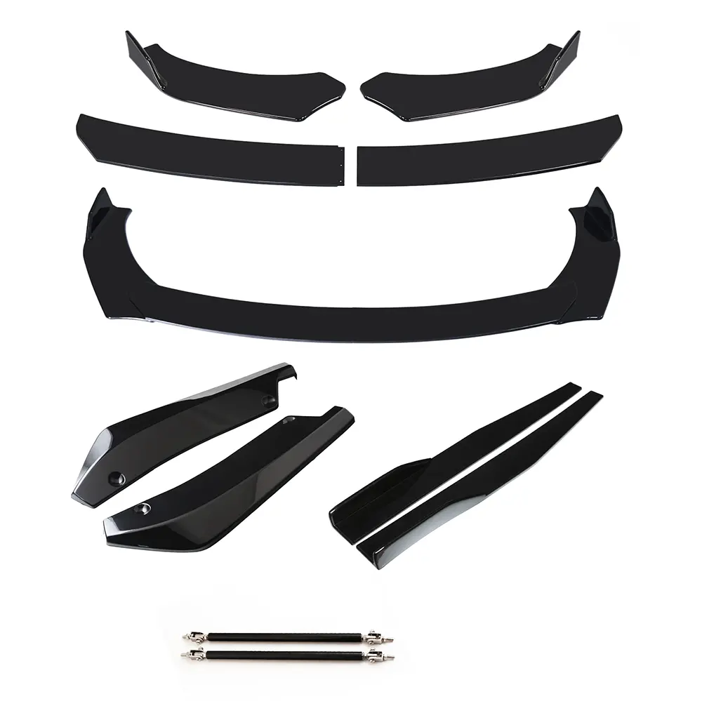 Car Exterior Body Kit Accessories - Front Bumper Lip Spoiler, Side Skirt Panel, Rear Bumper Lip, 2PCS Adjustable Splitter Rods, Car Accessories