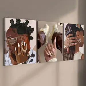 3-count wooden frame canvas, hip-hop style trendy black female poster, exquisite and fashionable female poster, perfect living room and bedroom decoration, Versatile Decor, modern family poster, corridor wall art, artistic, waterproof, art