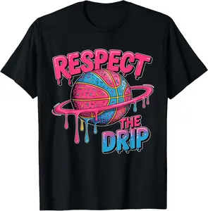 Respect The Drip T-Shirt - Basketball Ice Cream Drip T-Shirt - Cotton Fabric Youth Boys Girl T-shirt