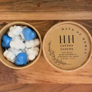 H|H Cotton Clouds Hand Poured Wax Melts Scoops 4.0 oz | 113 G - Colorful Heart & Cloud Shaped Coconut Wax Scoop Cups for Cozy Fragrance