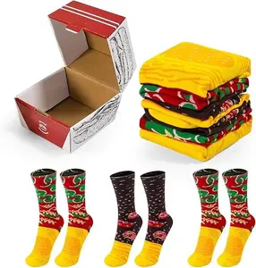 TrailHaven Menswear Funny Burger Print Socks Gift Set - Soft Fabric Below-Knee Socks, All-Seasons Sports & Outdoor Wear, Gag Christmas Gift for Guys