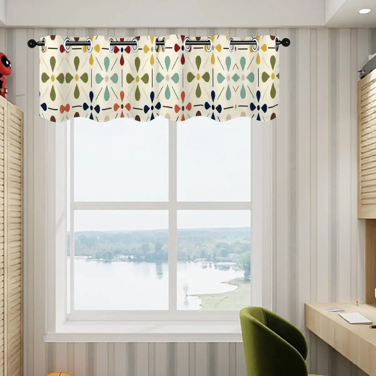 Scandinavian Mid Modern Danish Floral Valance Curtains