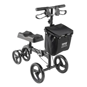 【Father's Day】VEVOR Folding Knee Scooter, Carbon Steel Steerable Knee Walker with Height-Adjustable Handlebar & Knee Pad, All-Terrain Solid Wheels, Dual Brakes, Leg Recovery Scooter for Broken Ankle Foot Injuries