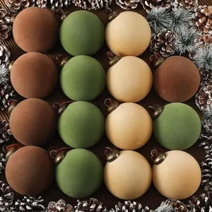 Velvet Ball Ornaments for Christmas Tree, Velvet Christmas Ornaments Balls Bulk Flocked Shatterproof Xmas Bulbs Hanging Decorations Set Red Green Brown Neutral 3.15in Christmas Decor