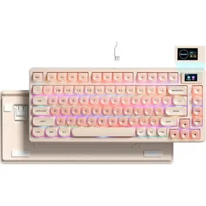 Mechanical Gaming Keyboard with Color Multimedia Display Pink Creamy Keyboards Jelly Wired,  Swappable Gasket Mount RGB Key Board Pre-lubed