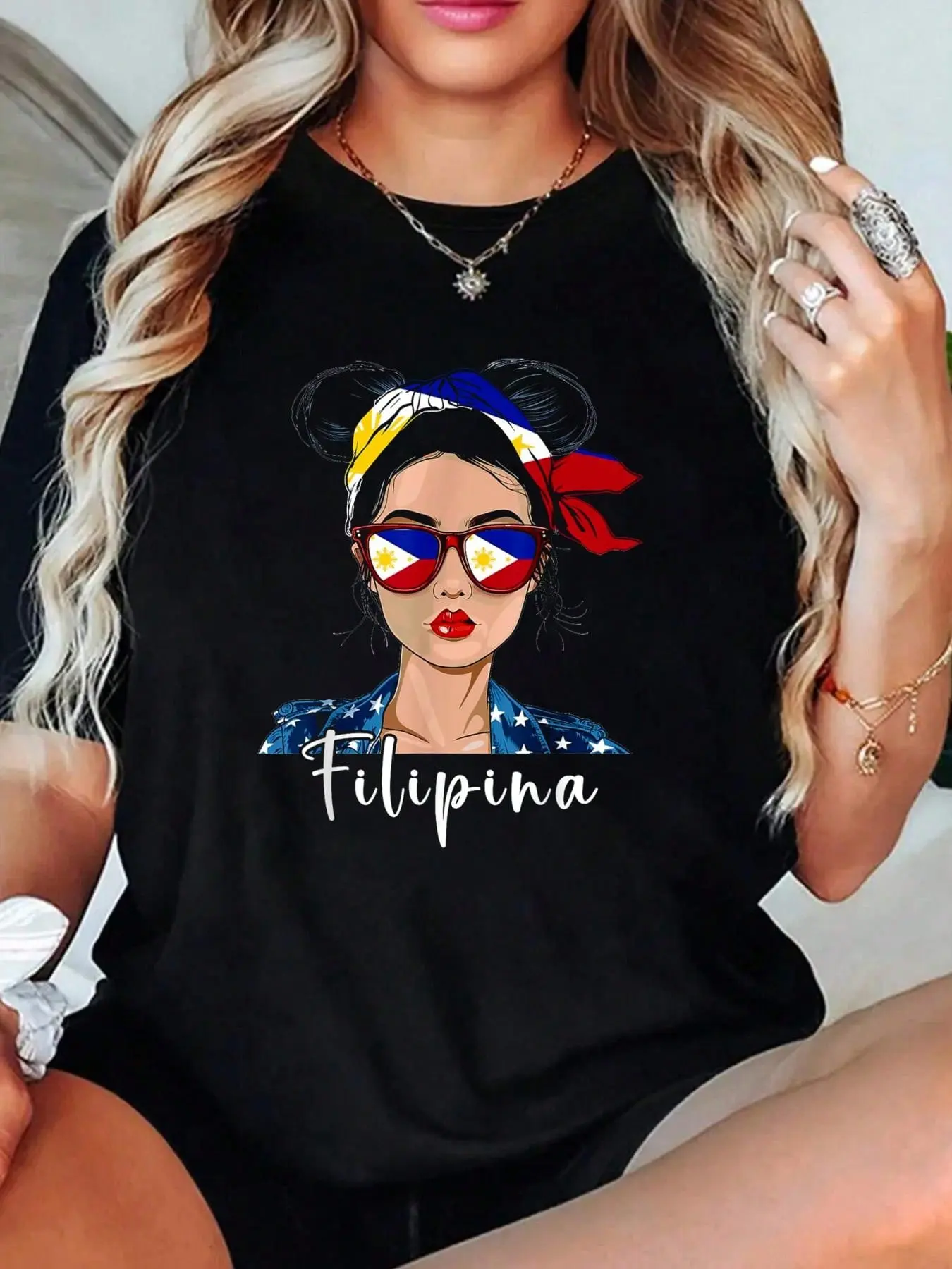 100% Cotton Filipina Flag Souvenirs Woman Uniform Girl Hat Philippines T-Shirt