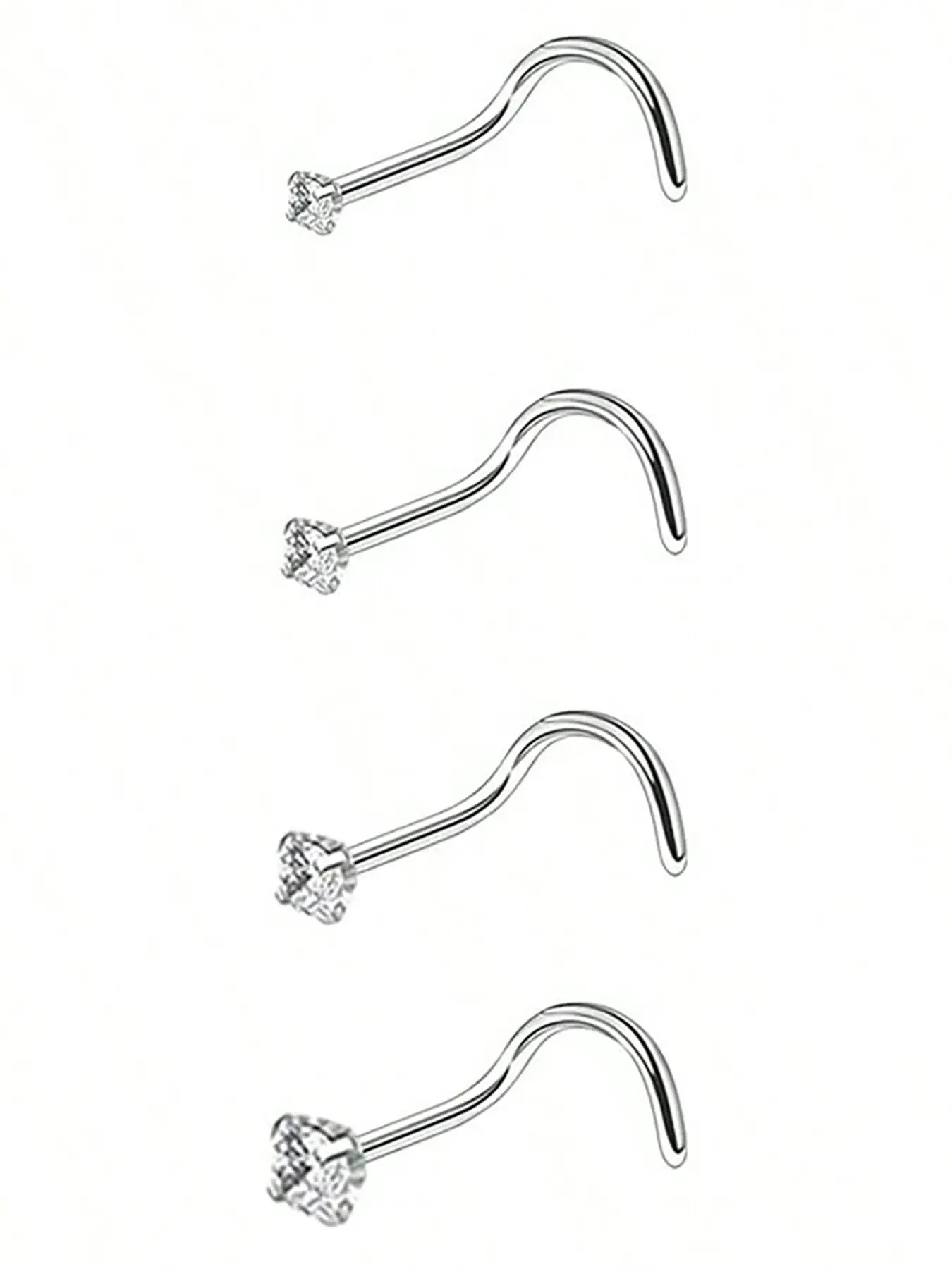 4pcs 1.5/2/2.5/3mm Shiny Cz Cubic Zirconia Nose Studs, Nose Rings Studs, Geometric Design, Copper Material, All-Season Wear, Casual Style, Non-Precious Metal, Nose Piercing Jewelry, Body Piercing Jewelry