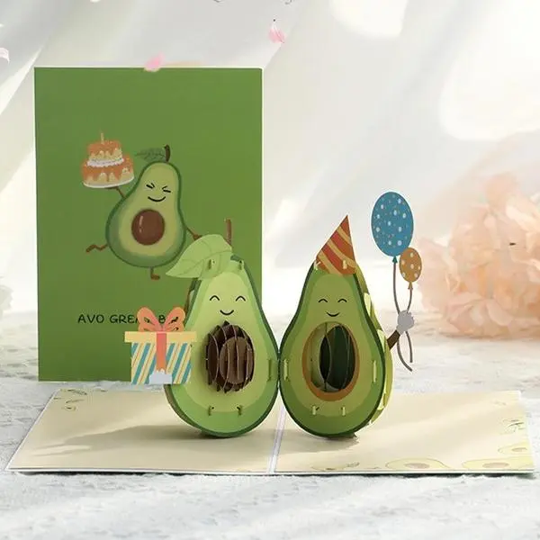 Avocado 3D Birthday Card - Avo Great Birthday Party Pop Up Card