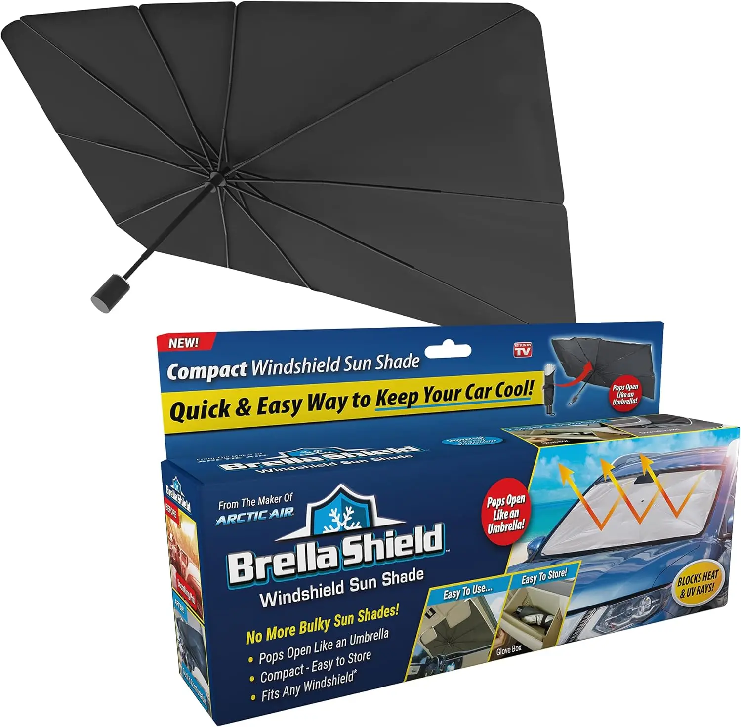 Brella Shield, Car Windshield Sun Shade, One-Size (31x57"), As Seen on TV