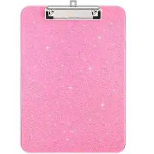A4 Plastic Glitter Clipboard, Sparkly Cute Pink 12.5 x 9 Letter Size for Classroom, Students, Teacher, Nurse, 8.5 x 11 Clip Board with Low Profile Clip, Office & School Supplies