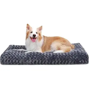 Washable Dog Bed Deluxe Plush Dog Crate Beds Comfy Kennel Pad Anti-Slip Pet Sleeping Mat for Large, Jumbo, Medium, Small Dogs Breeds, 44" x 30", Gray