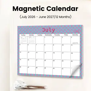 Magnetic Refrigerator Calendar 2026.7-2027.6, Erasable 12-Month Planner, Kitchen Wall Magnetic Schedule Board, Colorful Organizer Bright Checkerboard Patterns, Fridge Calendar, Monthly Calendar Planner