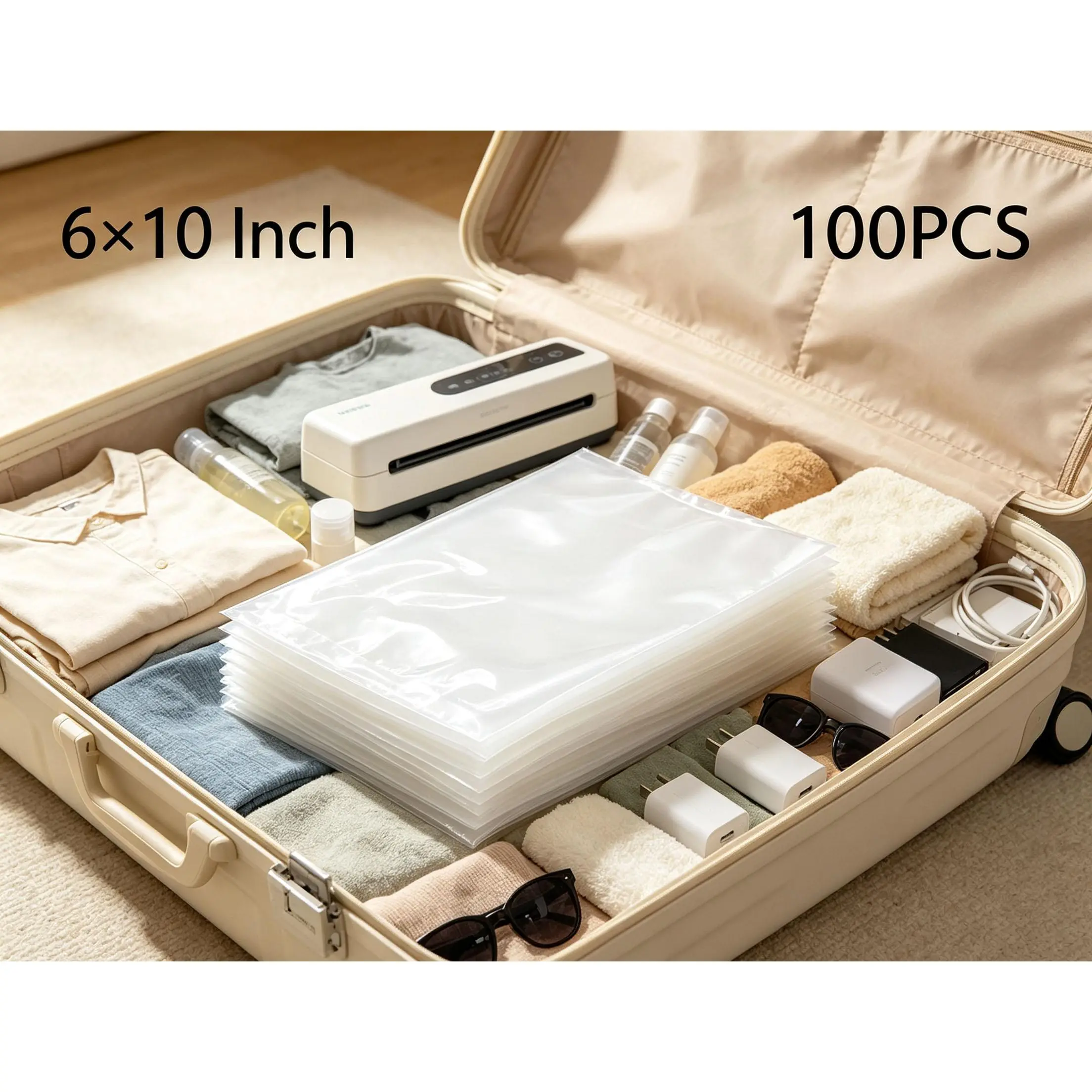 6x10 Inch Embossed Food Vacuum Sealer Bags (100 Pack), Heavy-Duty BPA-Free Storage Pouches, Universal Fit for Most Vacuum Sealers, Kitchen Accessory for Water Sports Enthusiasts