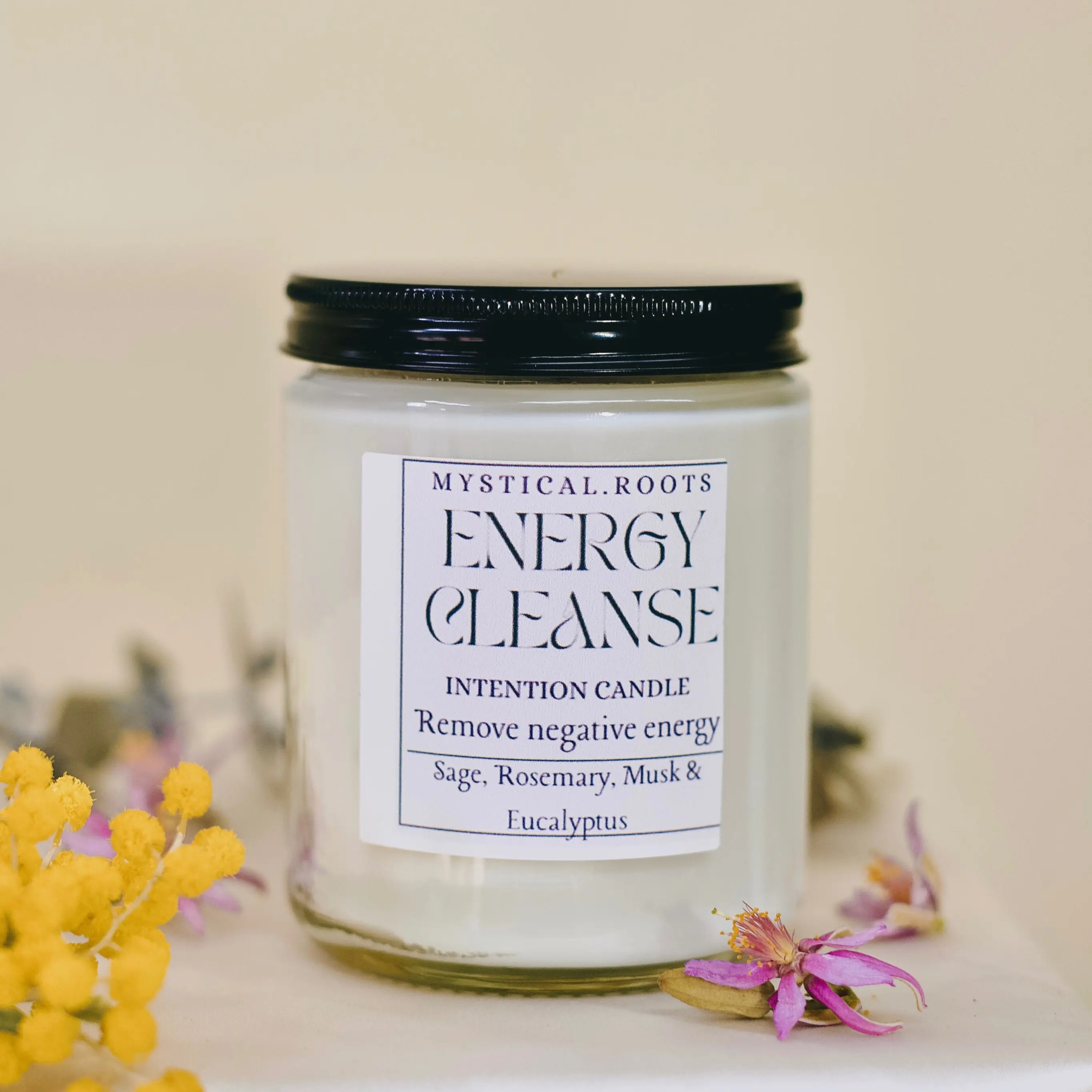 Energy Cleanse Candle - Handcrafted Aromatherapy Candle with Selective Crystals, 55+ Hour Burn, 9 oz Glass Jar, Non-Toxic, Transforming Scents - Decor