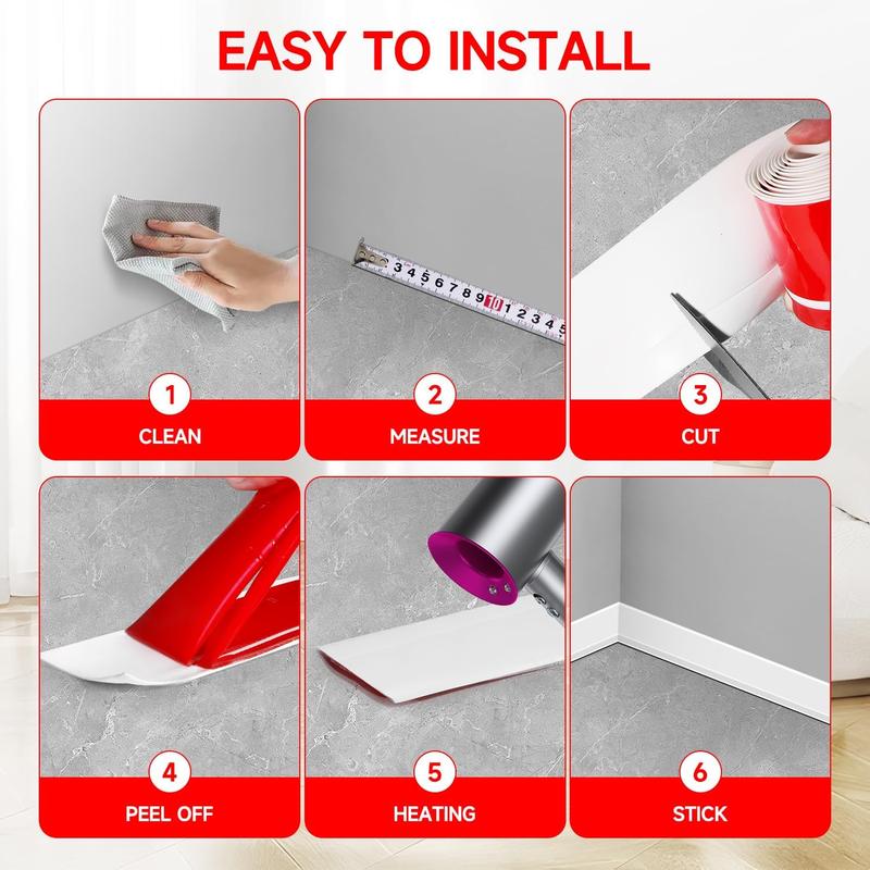 Flexible Baseboard Molding Trim 3 Inch(W) x 40 (L) Self Adhesive Vinyl Wall Base Peel and Stick Cove Base,Rubber Wall Base. (White)