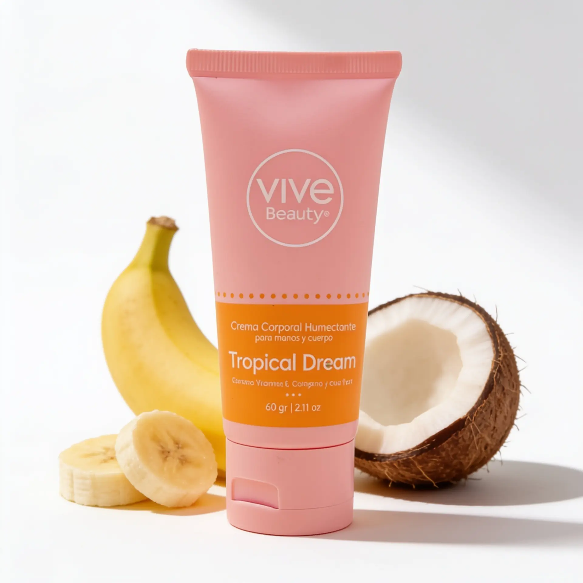 Vive Beauty Tropical Dream Mini Body Cream 60g | Hydrating Travel Size Moisturizer with Aloe Vera, Vitamin E & Collagen, Lightweight Body Lotion for Soft, Smooth & Healthy-Looking Skin