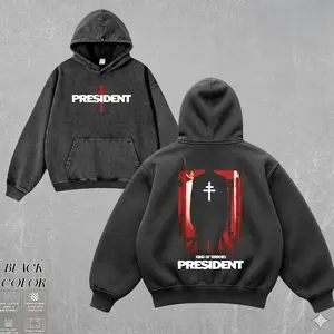 President Band wash Hoodie, Gothic Cross Graphic wash Hoodie, Dark Religious Deathcore Style Pullover, Alternative Metal Streetwear, Unisex Hoodie Gift for Metal Fan OOW