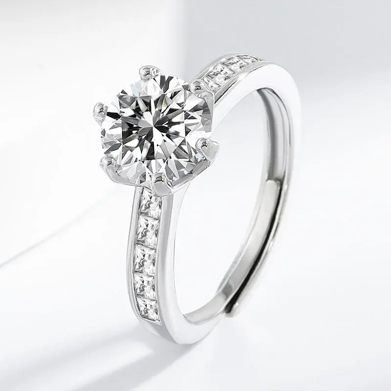 A two-carat faux cubic zirconia six-prong 925 sterling silver ring, a women's piece, ideal for Valentine's Day or a wedding; women's fashion jewelry.accessory modern lip pink Rotating alt spring versatile luxury decorative teeth sophisticated real  rings