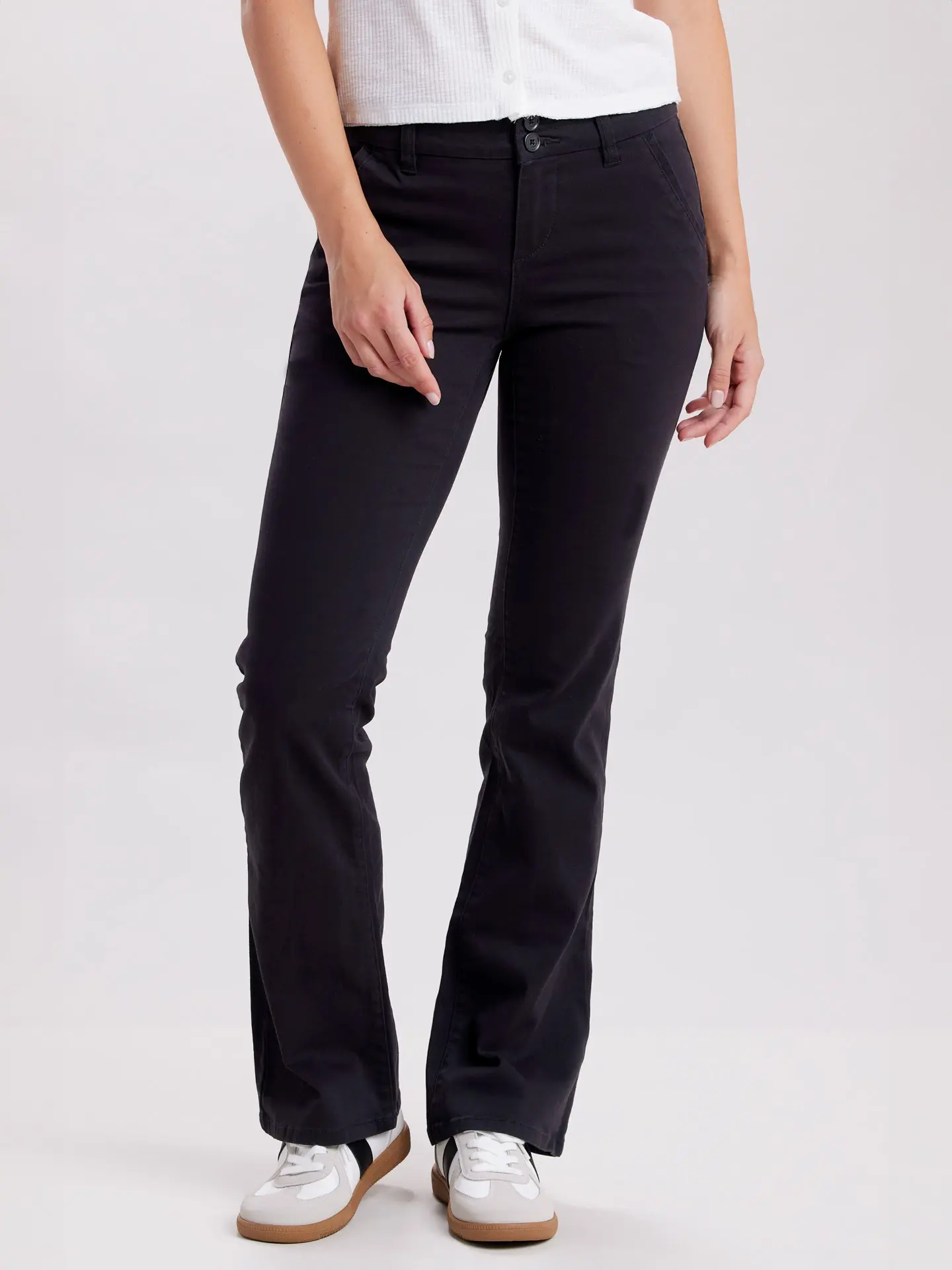 UNIONBAY Women's Hayden Mid-Rise Bootcut Pants in Soft Stretch Cotton, Classic Fitted Trousers for Work and Everyday Wear, Bottom, Basic, Spandex, Button, Casual, Fabric, Pockets, Solid, Leg, Woven, Work Pants, Regular Inseam, Work Pants Women, Stretchy P