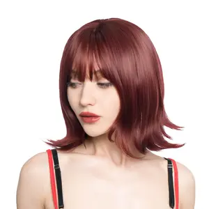 10-Inch Solid Wine Red Soft Curled Front Subtle Layers w/ Flicked Ends Synthetic Wig | 【Heat Resistant】【Cap Included】 | #22 FSGA
