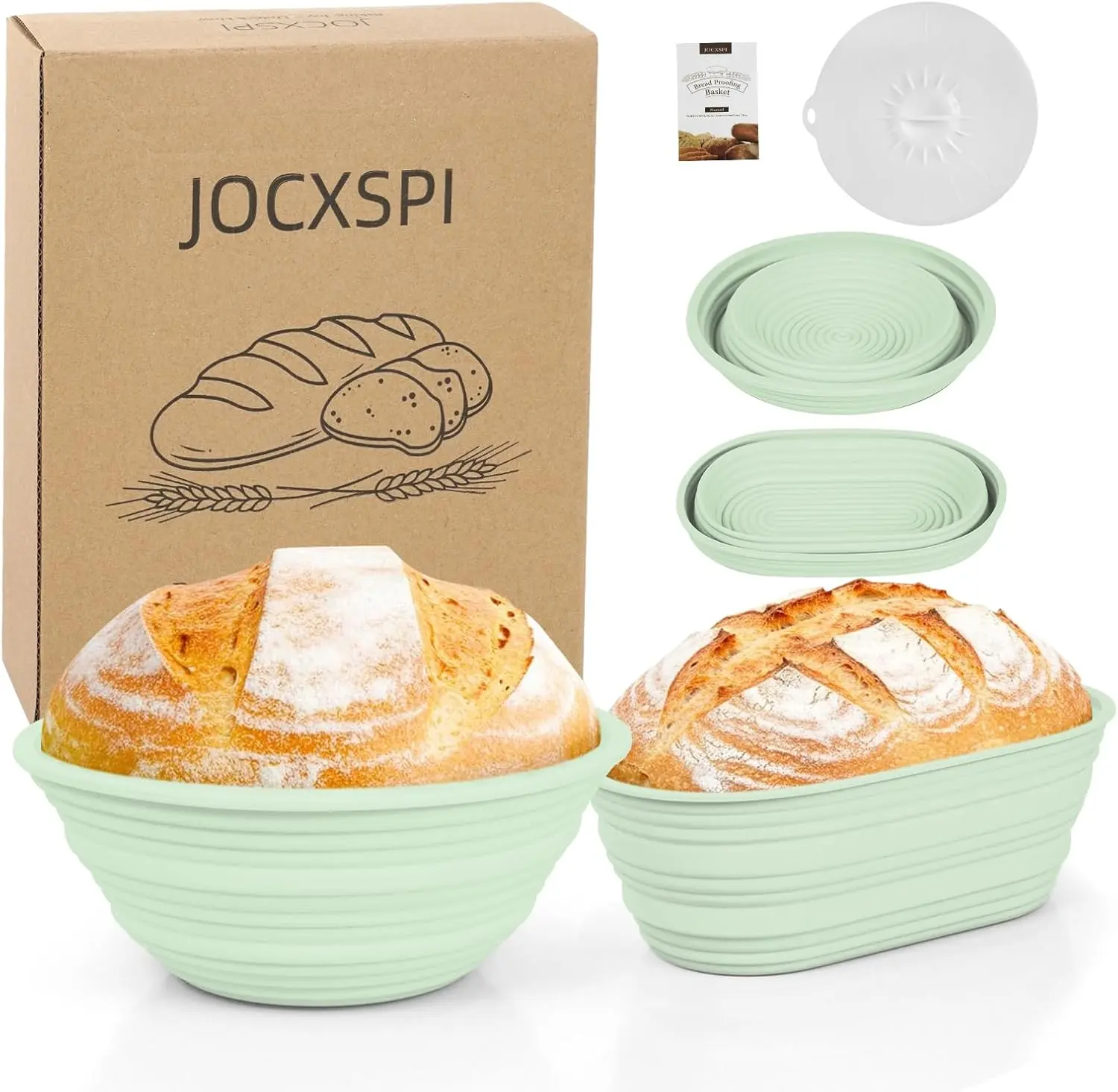 JOCXSPI Upgraded Thickened Silicone Banneton Proofing Baskets with Lids | 10" Oval & 9" Round Sourdough Baskets, Foldable, Nonstick, BPA-Free and Easy to Clean