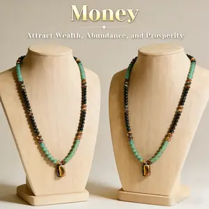 Money Attraction Necklace and Money Attraction Bracelet With GreenAventurine & Tiger Eye Pendant Healing Crystal Stone , Ideal Gift  for Men and Women,  for Anniversary, Vacation &Theme Parties